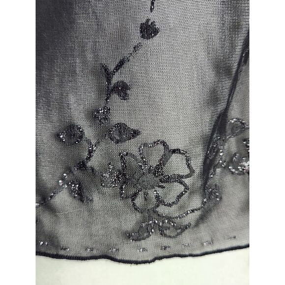 To The Moon Vtg Y2K Sheer Mesh Tie Up Overlay Top Black Glitter Flowers Size M - Picture 4 of 10